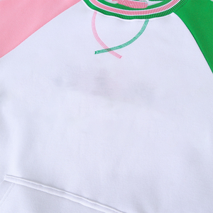 Sweat-shirt unisexe col rond en chenille blanc tricolore personnalisé 2026 avec logo brodé lettres grecques de sororité – Vente en gros - Product Image 5