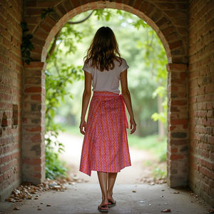 กระโปรงสตรีสีชมพูพีชทำมืออย่างยั่งยืนซักได้และซักเครื่องได้ทุกวัน - Product Image 2