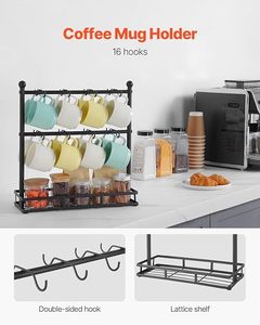 Support à tasses en métal à double niveau avec plateau de rangement pour vaisselle de cuisine, organisateur moderne sur pied, porte-tasses multifonctionnel - Product Image 4