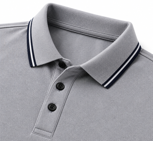 Polo de Manga Corta Gris para Hombre, Algodón Piqué, Casual, con Botones, Color Sólido, Transpirable, Tejido de Punto, Corte Regular - Product Image 5