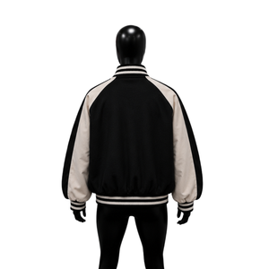 Blouson universitaire noir haut de gamme en laine décontracté avec fermeture éclair, style universitaire, coupe classique, col rabattable, en polyester, la meilleure laine - Product Image 2