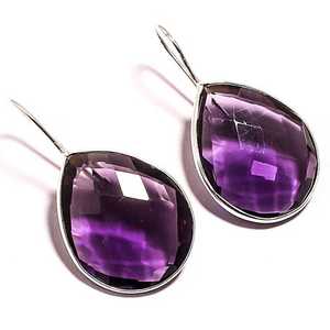 Boucles d'oreilles pendantes en argent sterling 925 avec améthyste violette en forme de poire, tendance, pour femme, idéales pour mariage et soirée - Product Image 4