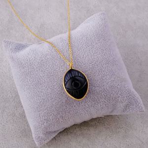 Collier avec pendentif en onyx noir, serti en forme de marquise, fait à la main, plaqué or, laiton, style mignon, pierres précieuses - Product Image 4