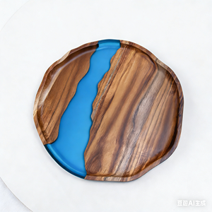 USA Warehouse Round Acacia Wood Green Resin Serving Board Epoxy Resin Charcuterie Board for <b>Cheese</b> Platter - Product Image 5