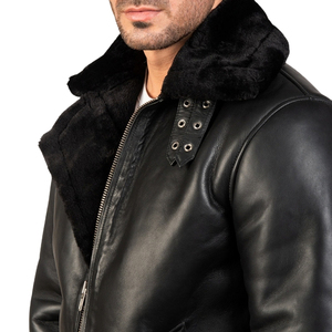 <b>Men's</b> Black Faux Fur Lined PU Leather Jacket Moto Biker Zipper Fur Collar <b>Winter</b> <b>Coat</b> - Product Image 6
