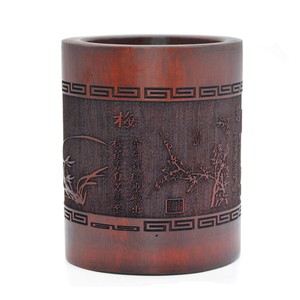 Aqdus Saleem AS-WT17 Bamboo Mid Century Modern Rectangle <b>Wave</b>-Textured Pen Holder <b>Brush</b> Organizer Bamboo Rattan Handicraft | - Product Image 5