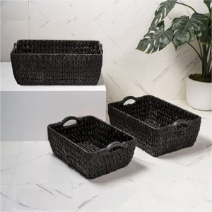 Rustic <b>Water</b> Hyacinth Nesting Storage Baskets with Wooden Handles Farmhouse Storage <b>Containers</b> Wholesale made in Vietnam - Product Image 6