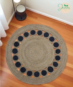 Tapis rond en jute Jermatz à prix avantageux, fait main, marron naturel, géométrique, bohème, pour salon, écologique, nettoyage facile - Product Image 2