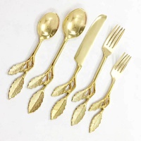 Brass Flower with Leaf End Handmade Gold Flatware Set inexpensive flatware sets spiral handle flatware sets