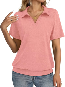 V-Neck for Polo Shirt New Design Knitted Jersey Women's Plus Size Summer Casual Shirts Breathable Eco-Friendly 100% Cotton Front - Product Image 4