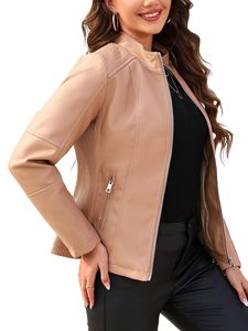 <b>Women</b> Slim Fit PU Leather Biker <b>Jacket</b> Lightweight Zip Up Outerwear Bulk Order - Product Image 1