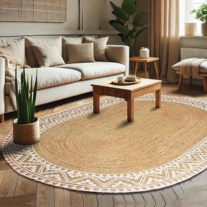 Tapis ovale en jute élégant, moderne et polyvalent, très vendu, pour chambres, couloirs, salles à manger, écologique, antidérapant et pratique - Product Image 1