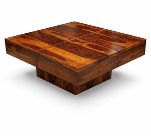 Modern Square Solid Wood Coffee <b>Table</b> with Pedestal Base | Thick Block Solid Wood Living Room <b>Table</b> | Pindel Handicraft - Product Image 3