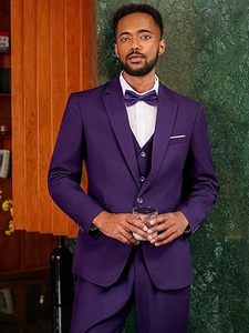 Traje de Negocios de 3 Piezas para Hombre, Estilo Británico, Color Morado, Blazer, Chaleco y Pantalones, Cierre de un Botón, Antiarrugas, Traje Formal para Boda - Product Image 5