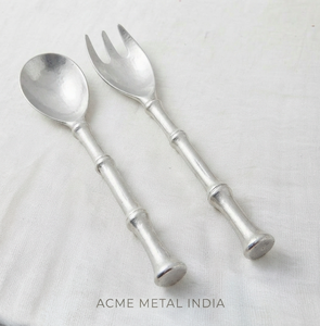 <b>Brush</b> Silver Bamboo Salad Server Set Matte Silver Hand finished Luxury For Home Hotel Restaurant Tableware And Household Use - Product Image 1