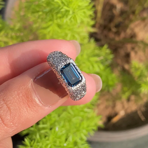 14K Gold Chunky Dome Bezel <b>Ring</b> Minimal Engagement <b>Ring</b> | Statement Blue <b>Emerald</b> Lab Diamond Bezel Set <b>Ring</b> | <b>Ring</b> Gift for Her - Product Image 6