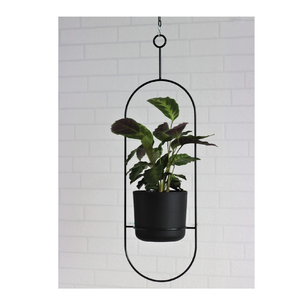 Pot de fleurs suspendu moderne en métal noir avec revêtement poudré, style rustique, à prix abordable. - Product Image 1