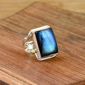 925 Sterling Silver Labradorite <b>Statement</b> <b>Ring</b> Handmade Hammered Artisan Jewelry Gift for Her - Product Image 3