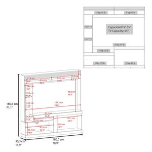 Meuble TV autoportant Dante 71 Large avec bibliothèque à 8 étagères pour bureau à domicile ou salon, idéal pour l'utilisation multimédia - Product Image 3