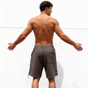 Short cargo ample respirant en coton 100% pour homme, taille mi-haute, couleur unie, avec cordon de serrage et ourlet élastique, personnalisable avec logo - Product Image 2