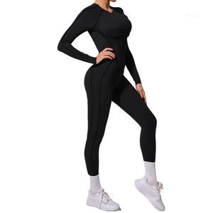 Combinaison une pièce unie dos nageur taille haute sans couture extensible dans les quatre sens pour le yoga avec découpe au dos - Product Image 4