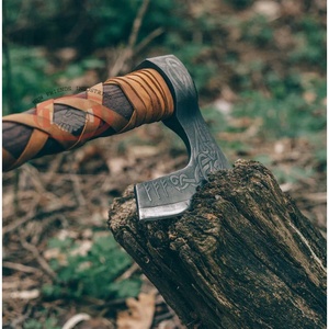 Hot Selling Hand Forged <b>Axe</b>, Viking Bearded Ragnar <b>Axe</b>, Hatchet Hunting Outdoor <b>Axe</b> With Leather Raped Handle & Leather Scabbard - Product Image 5