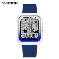 SANDA 6120 Jam Tangan Digital Pria Tali Silikon TPU Jam Tangan Elektronik Persegi Lampu Latar LED Alarm Tanggal Jam Tangan Olahraga Kasual Tahan Air