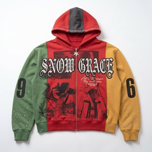 Sudadera con Capucha y Cierre de Cremallera para Hombre Snowgrace, Diseño Color Block, Estilo Urbano, Corte Holgado, Largo Regular, Ropa de Otoño - Product Image 1