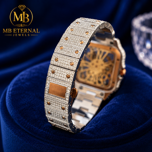 Reloj de Diamantes de Lujo MB ETERNAL para Hombre, Caja Cuadrada de Aleación, Correa de Acero Inoxidable en Oro Amarillo, Esfera con Números Romanos, Cristal de Zafiro, Cuarzo - Product Image 4