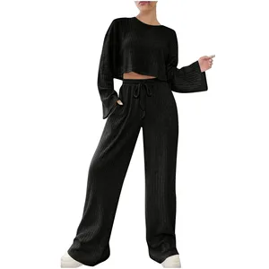 OEM Customized Logo <b>2</b> Pieces Fleece Streetwear Winter Thick Hoodies Jogger Set Sportswear for Women - Product Image 5
