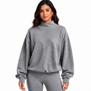 Sweat-shirt à col montant pour femme en coton éponge lavé, style vintage décontracté, fournisseur en gros OEM ODM - Product Image 1