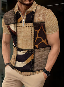 Men s Zip Polo <b>Shirt</b> Summer Lightweight Breathable Mesh <b>Patchwork</b> Short Sleeve Casual Lapel T-<b>shirt</b> Trendy Geometric Print Half - Product Image 5