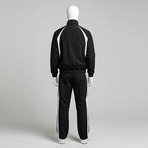<b>mens</b> black and <b>white</b> panel tracksuit full zip stand collar <b>jacket</b> and straight leg jogger pants set activewear two piece gym - Product Image 2