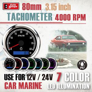 Nouveau tachymètre analogique électrique 7 couleurs 80 mm 4000 tr/min avec compteur horaire 12V 24V étanche IP67 pour voiture et marine - Product Image 2