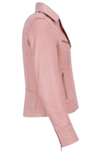Chaqueta de Motociclista de Cuero Sintético Rosa para Mujer, Marca Carrie Horton, Cuello Alto, Manga Larga, Cierre de Cremallera, Color Sólido, para Otoño - Product Image 3