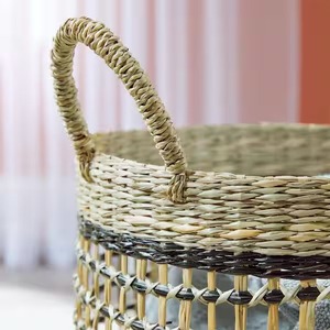 <b>Round</b> Natural and Black Seagrass Storage <b>Basket</b> Handmade Storage <b>Basket</b> Wholesale eco-friendly Made Viet Nam - Product Image 4