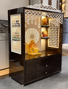 Modern Style Ganesh <b>Mandir</b> for Puja Ghar Teak Wood <b>Mandir</b> With Laser Cut Design Marble Look Teak Wood Pooja <b>Mandir</b> for Home - Product Image 6