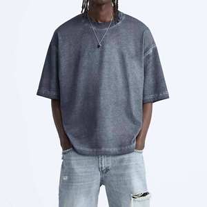 T-shirt en coton uni surdimensionné pour homme, manches courtes, col rond, style décontracté en jersey tricoté, teinture unie - Product Image 6