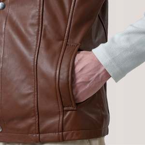 Mens Slim Fit Leather Biker Vest Sleeveless Motorcycle Style Casual Fashion Vest Genuine Leather Wholesale - Product Image 5