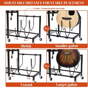 Multifunction 2-Tier Guitar Stand with 3 USB Ports 2 AC Outlets for Acoustic Electric Bass Guitar & Rack Hold - Product Image 3
