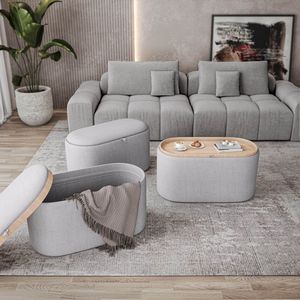Pouf Contenitore Reversibile in Legno con Vassoio Superiore, Colore Naturale - Categoria Prodotto: Sgabelli e Pouf - Product Image 1