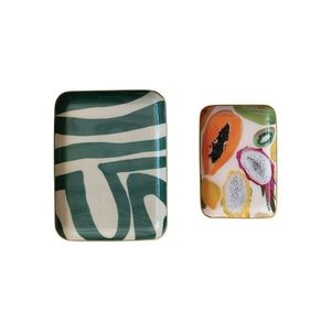 ถาดเสิร์ฟเคลือบลายพิมพ์หรูหรา งานฝีมือประณีต ถาดโลหะโบราณสำหรับตกแต่ง จานเสิร์ฟอาหาร อุปกรณ์บนโต๊ะอาหารสำหรับครัว โรงแรม และธุรกิจบริการ - Product Image 3