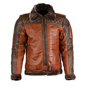 <b>Men's</b> Winter Genuine Leather Jacket With Faux Fur Lining Hooded Moto Biker Style Windproof Thick Regular Length - Product Image 6
