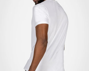 เสื้อยืดคอตตอนสีขาวทรงหลวมโอเวอร์ไซส์แบบดรอปโชว์เดอร์สุดหรู แบรนด์สั่งทำได้  ผ้าคอตตอน 100% สำหรับผู้ชาย - Product Image 2