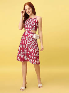 Vestido Midi Elegante y Moderno para Mujer, Estampado Étnico, Corte Evase, con Cordones, Escote sin Tirantes, Formal, de Lujo, Modesto, Verano, Georgette - Product Image 5