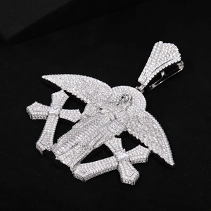 Pendentif Croix d'Ange Sertie de Moissanite Starspire Jewels avec Ailes, en Argent 925 Plaqué Rhodium, Charme Unisexe Hip-Hop, Anniversaire - Product Image 5