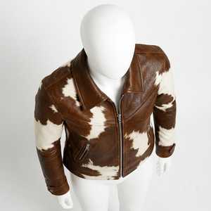 Veste de motard en cuir véritable pour homme, motif en cuir de vache, col rabattu, fermeture éclair, coupe classique, hiver, décontractée - Product Image 4