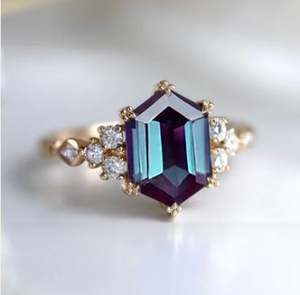 Hexagon Cut Alexandrite Gold Plated Sterling <b>Silver</b> Prong Setting Color Changing Gemstone Luxury Certified Unique <b>Ring</b> - Product Image 3