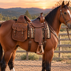 Sacs de selle en cuir pour chevaux de style western |   Pochette de rangement pour selle d'équitation double face avec motif en relief, grande capacité pour les sorties à cheval - Product Image 2