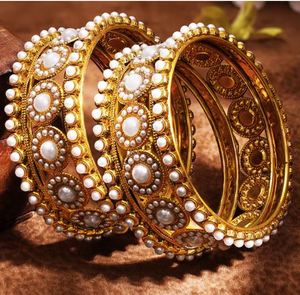 Women's Ethnic Inspired Traditional Gold Plated Brass Bangles Crystal Rhinestone Elegant Design Wedding Anniversary Fashion - Product Image 1